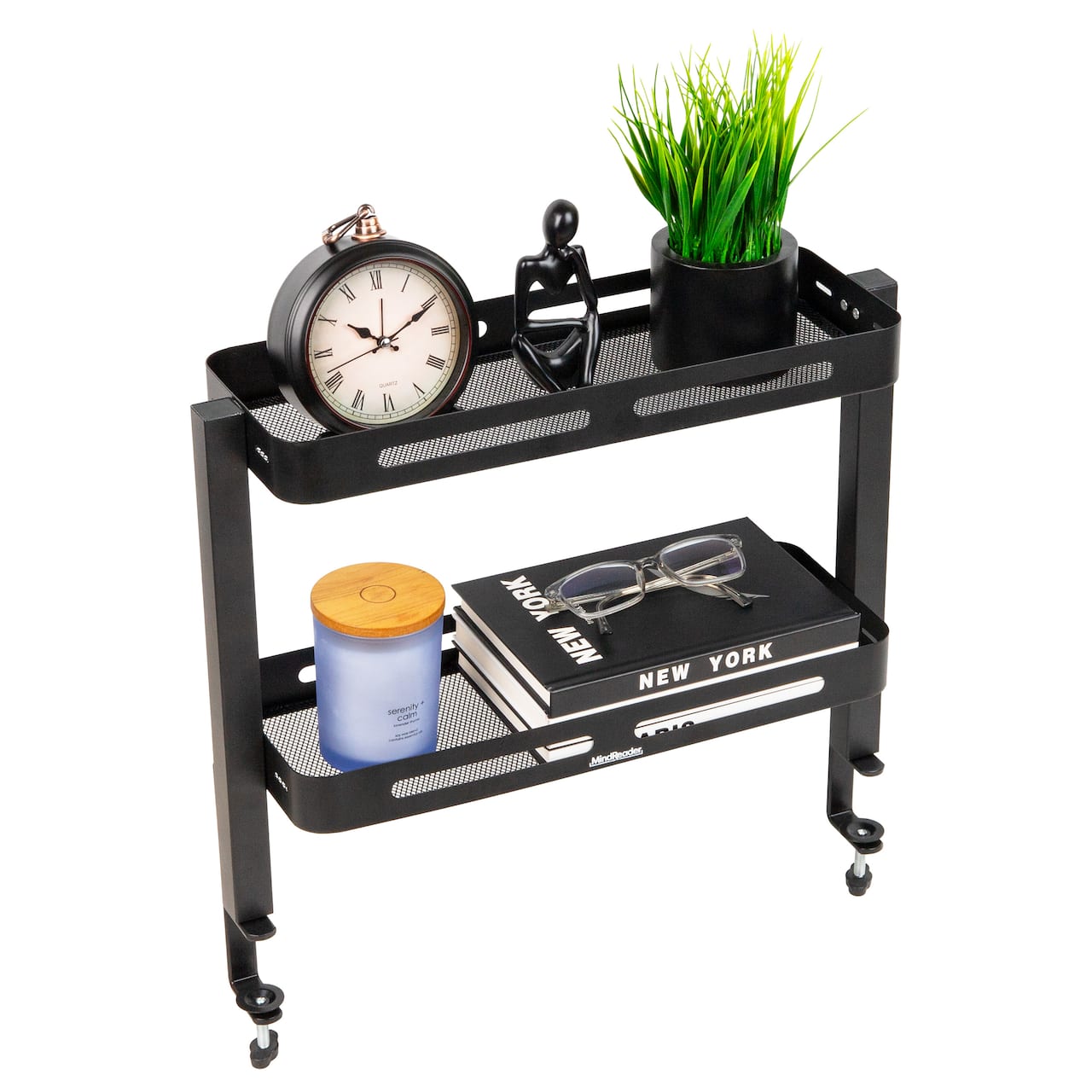 Mind Reader 2-Tier Desk Organizer with Clamp, Accessory Shelf for Office or Gaming, Office, Metal, Black